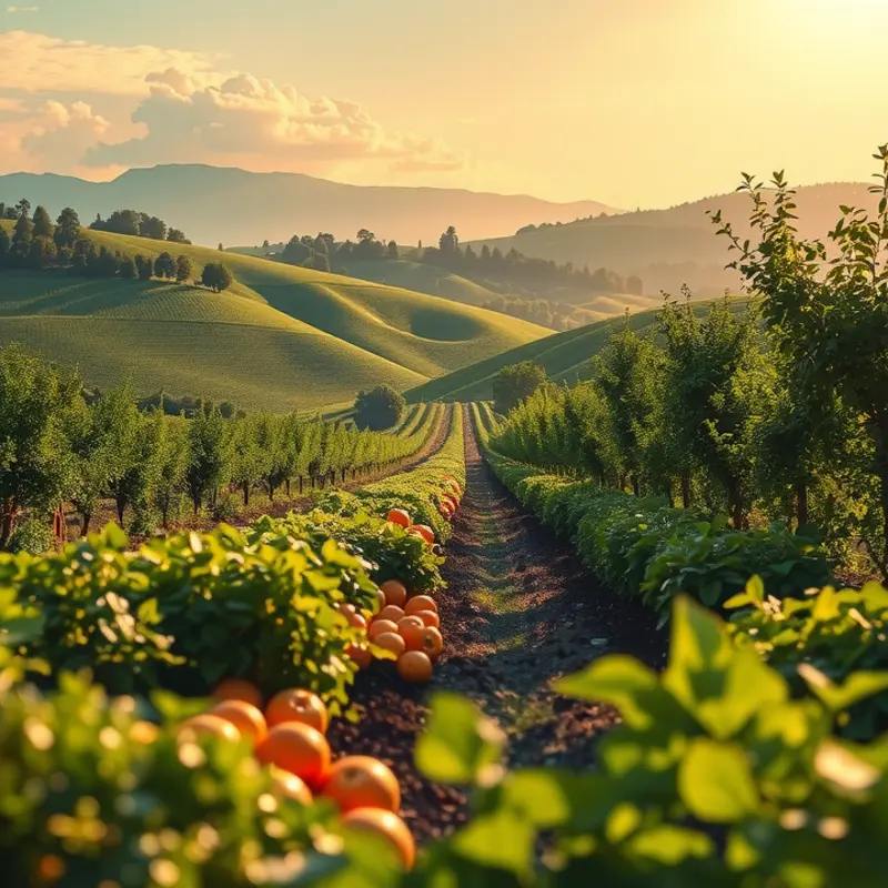 A sunlit field showcasing the abundance of nature and organic produce.