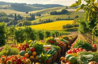 A sunlit orchard illustrating the concept of fresh organic produce with a natural landscape.
