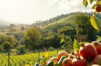 A peaceful orchard overflowing with fresh produce and vibrant colors.