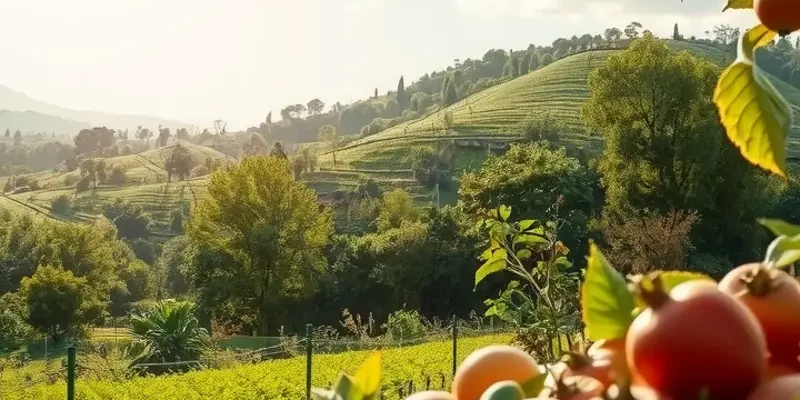 A peaceful orchard overflowing with fresh produce and vibrant colors.