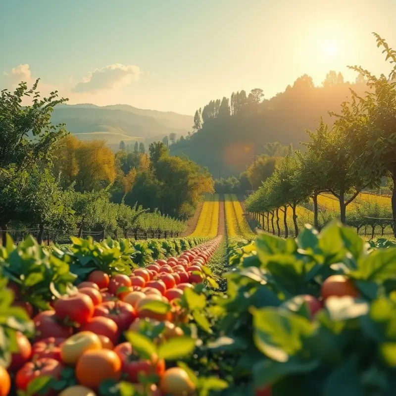 A vibrant field showcasing organic grains and produce.