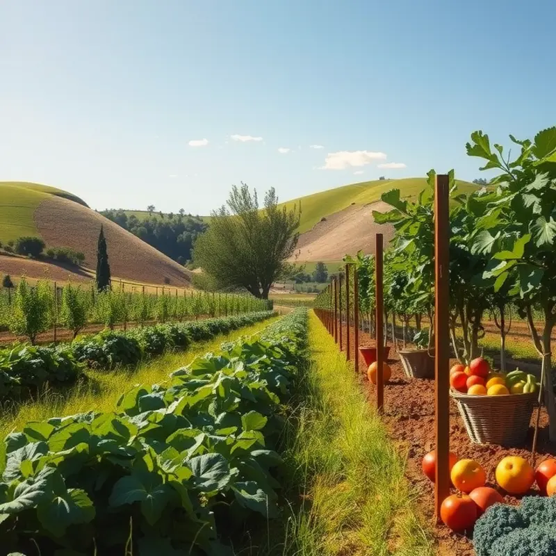 A sunlit field abundant with vibrant organic produce.