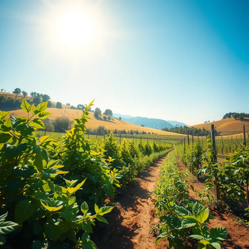 A sunlit landscape abundant with fresh, organic produce.