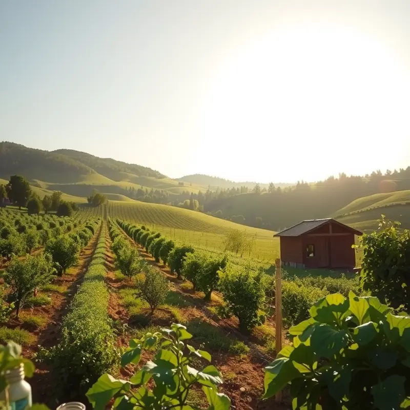 A sunlit field showcasing fresh organic produce.