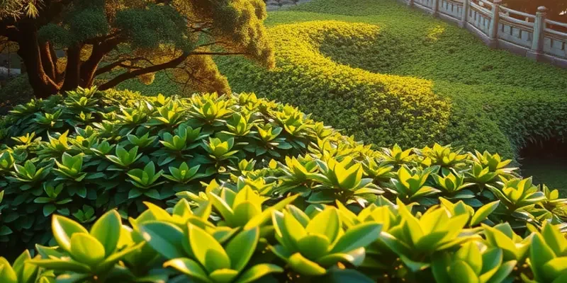 A sunlit orchard with colorful fruits and vegetables growing amidst gentle greenery.