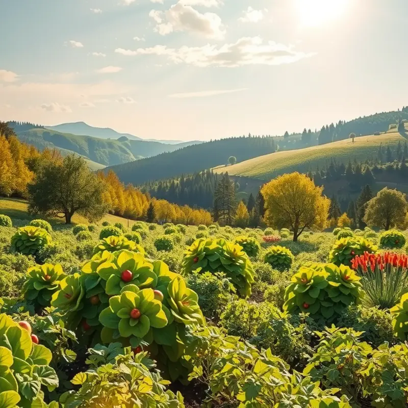 A vibrant sunlit field showcasing the abundance of organic produce.