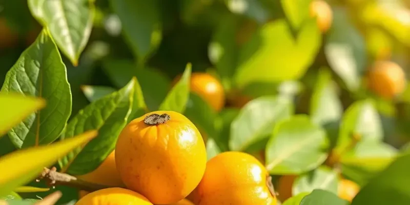 A picturesque organic field under soft light filled with fruits and vegetables growing amidst lush greenery.
