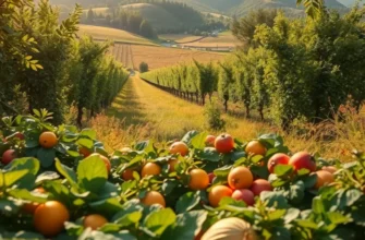 Beautiful landscape showcasing organic grains and fresh vegetables, representing natural brewing elements.