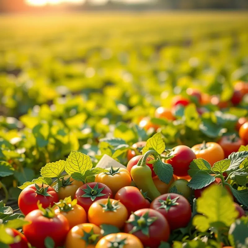 A sunlit field abundant with fresh organic produce, symbolizing a healthy diet.