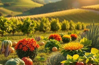 A scenic view emphasizing the beauty and abundance of organic produce in harmony with nature.