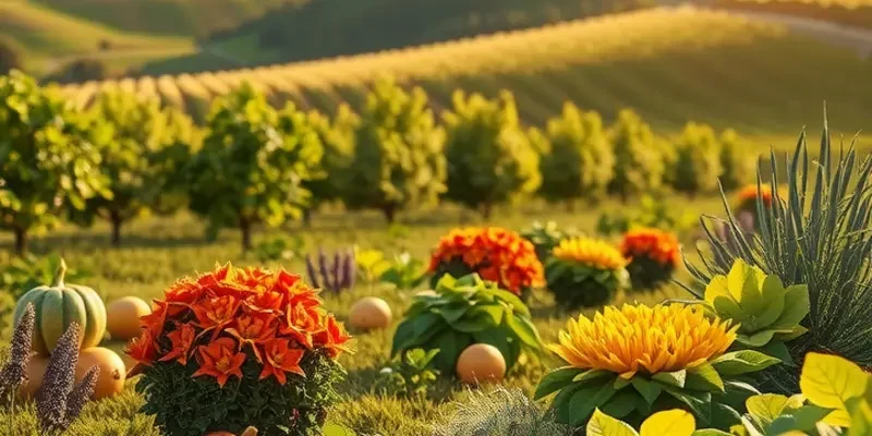 A scenic view emphasizing the beauty and abundance of organic produce in harmony with nature.