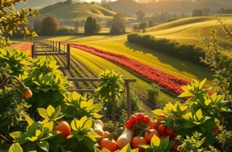 A sunny landscape featuring an abundance of fresh organic produce, representative of healthy nutrition.
