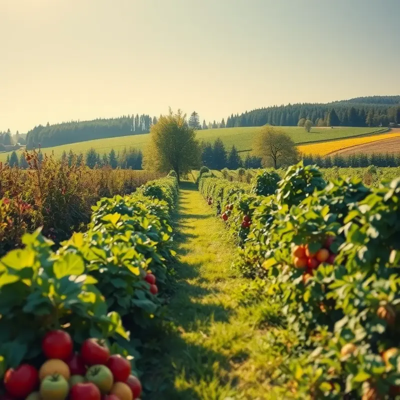 A sunlit field filled with vibrant produce, epitomizing the essence of organic farming.