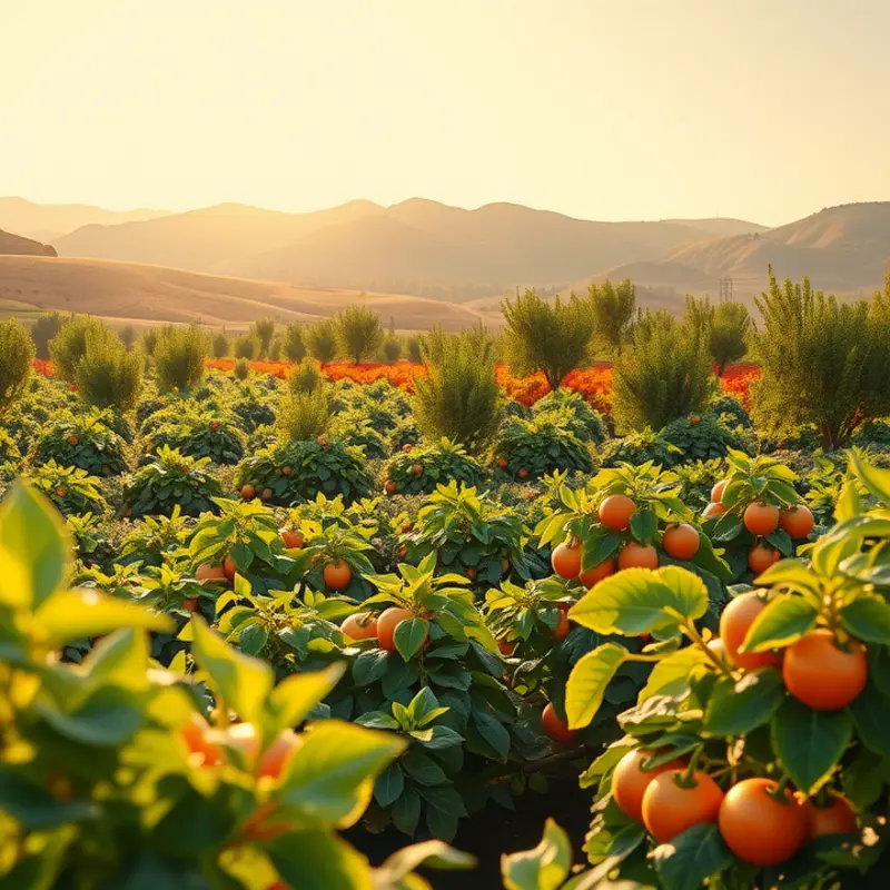 A sunlit field showcasing vibrant organic produce.