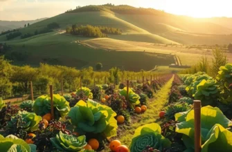 A vibrant organic garden filled with a multitude of fresh fruits and vegetables under the sun.