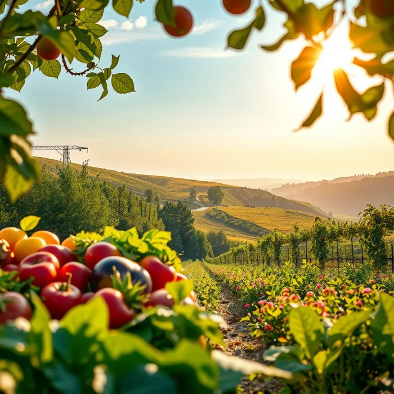 A sunlit field showcasing vibrant organic produce.