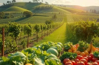 A beautiful sunlit garden filled with colorful fruits and vegetables, representing natural abundance.