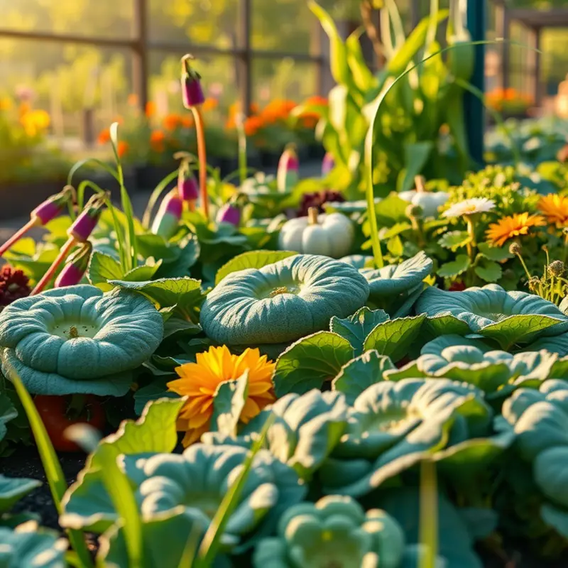 A sunlit field abundant with legumes and cover crops promoting soil health.