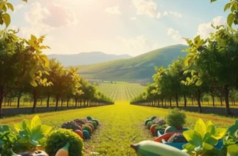 A picturesque landscape showcasing an organic harvest field with rich, colorful produce.