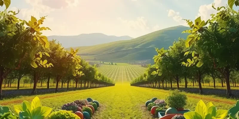 A picturesque landscape showcasing an organic harvest field with rich, colorful produce.
