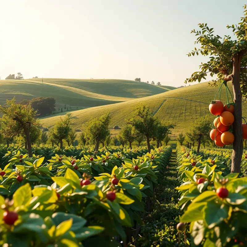 A vibrant sunlit field showcasing fresh organic produce.