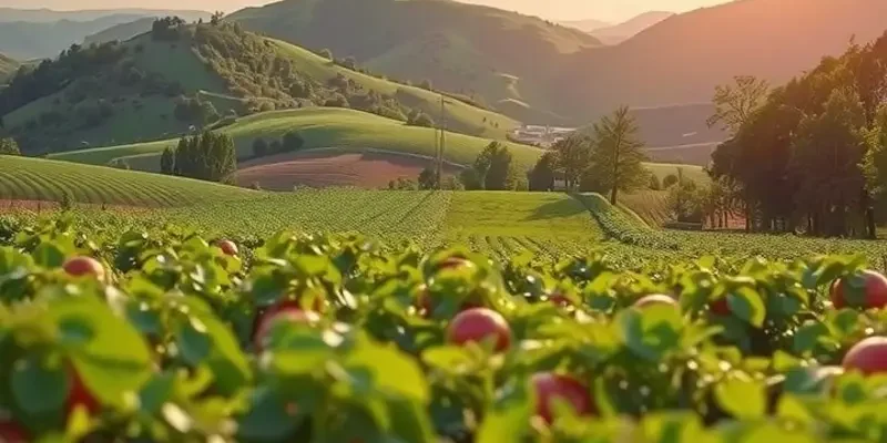 A lush field filled with healthy, organic produce surrounded by nature.
