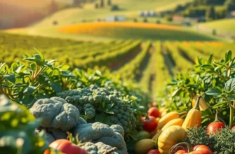 An expansive field of fresh produce growing under warm sunlight.