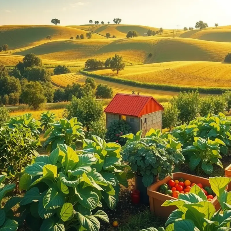 A sunlit field full of vibrant vegetables and fruits, showcasing the abundance of nature.