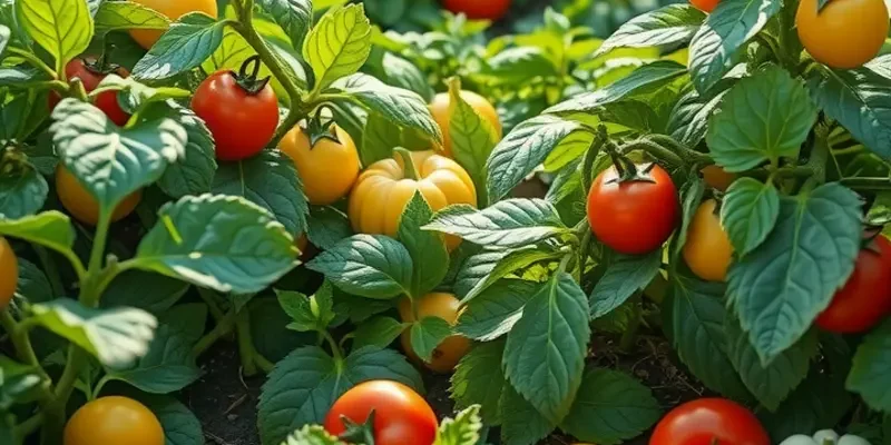 A beautiful landscape showcasing an organic farm with an array of fresh vegetables and fruits, illustrating healthy eating.