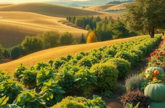 A picturesque field with lush greenery and vibrant crops, symbolizing healthy eating.