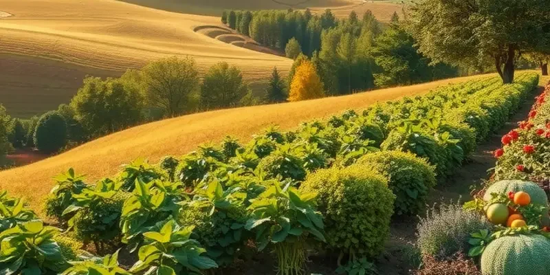 A picturesque field with lush greenery and vibrant crops, symbolizing healthy eating.