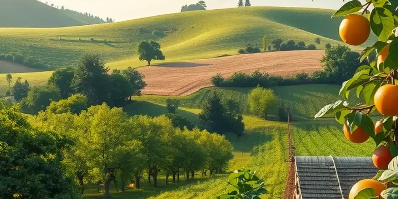 A lush, photorealistic landscape showcasing vibrant healthy produce in a natural setting.