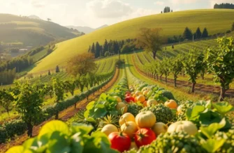 A calming landscape featuring an abundance of organic produce, emphasizing healthy eating.