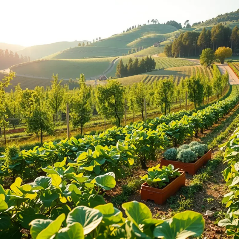 A vibrant sunlit field showcasing organic produce that emphasizes freshness.