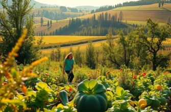 A scenic view of a natural setting filled with colorful vegetables and fruits representing organic growing.