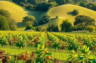 A lush orchard showcasing organic produce under soft sunlight.