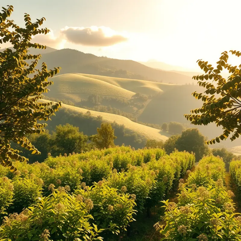 A picturesque landscape showcasing abundant fruits and vegetables growing naturally in a lush environment.