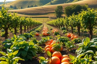 A picturesque field highlighting the richness of organic fruits and vegetables growing in natural harmony.