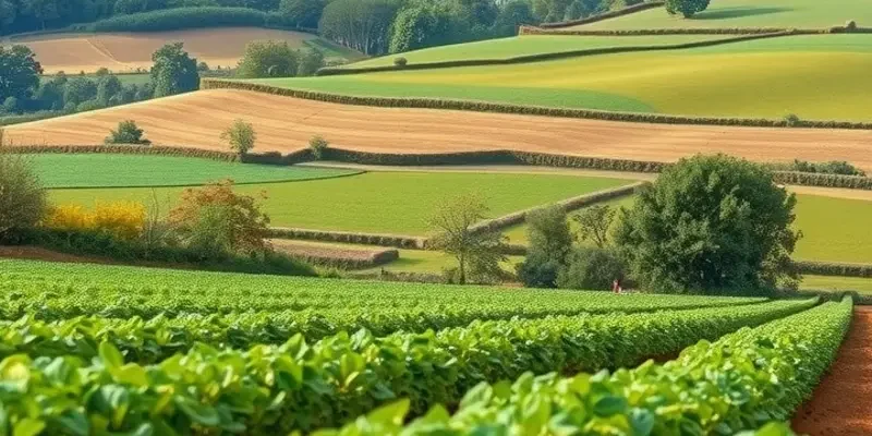 A scenic view of a lush field filled with organic produce under perfect sunlight.