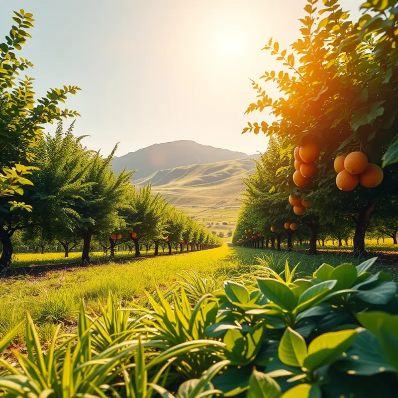 A sunlit orchard showcasing the abundance of organic produce.