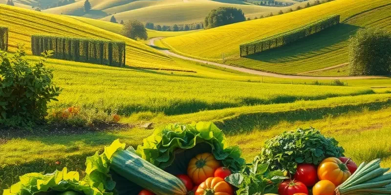 A lush field filled with colorful vegetables and fruits, representing the abundance and quality of organic hydration sources.