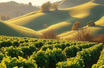 A picturesque field filled with various fruits and vegetables under warm sunlight.
