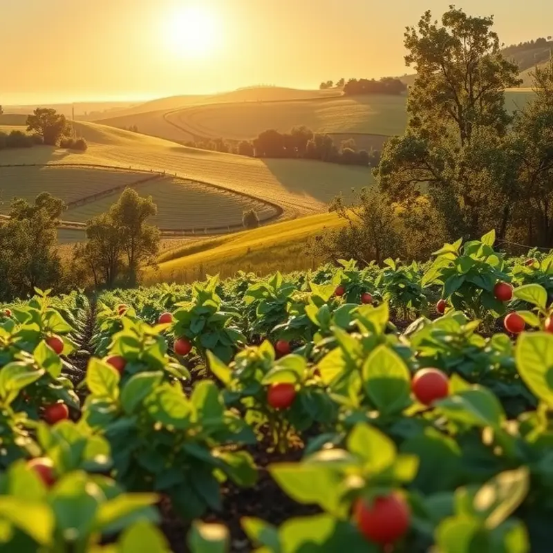 A sunlit field showcasing vibrant, organic produce, representing nature’s abundance.