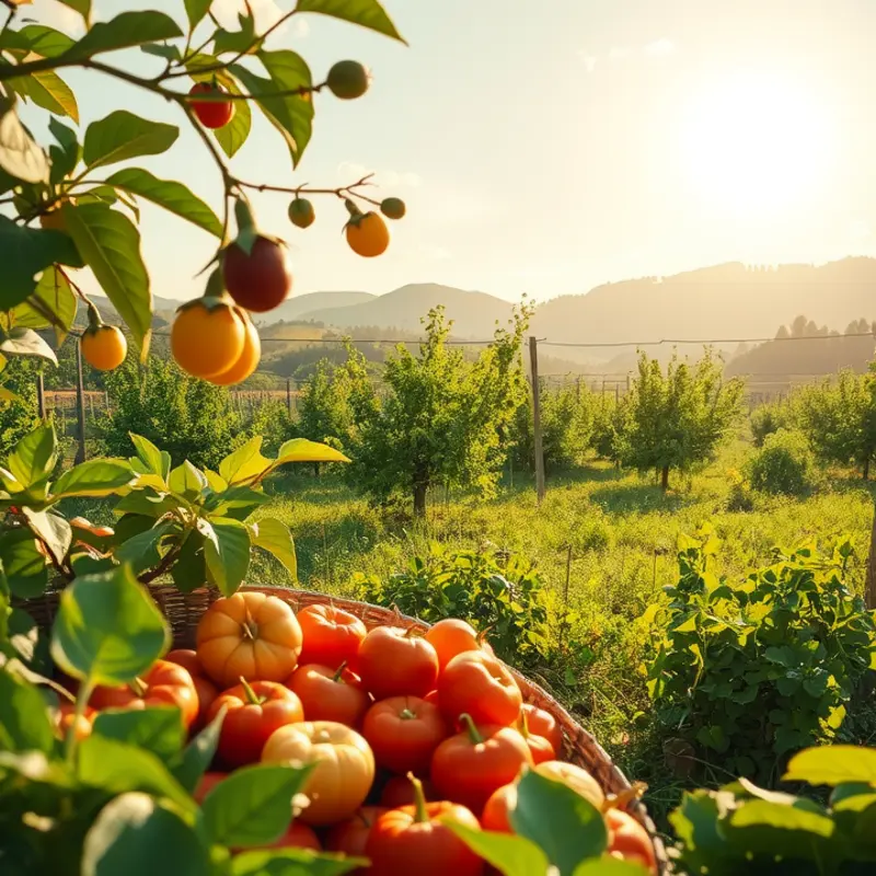 A serene sunlit field capturing the essence of organic produce.