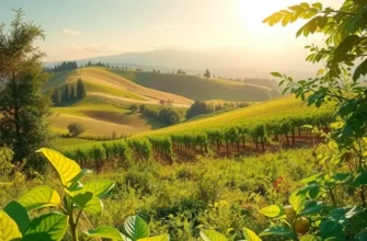 A picturesque landscape featuring vibrant vegetables and fruits in a sunlit field.