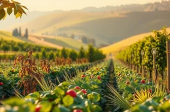 A scenic view of a lush organic landscape filled with colorful fruits and vegetables, highlighting the beauty of nature.