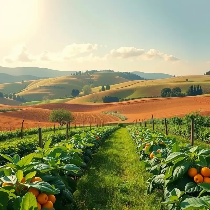 A sunlit field full of vibrant organic produce, emphasizing nature’s bounty.