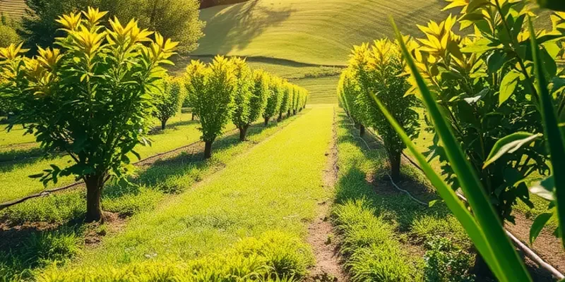 A scenic landscape showcasing vibrant vegetables and fruits in a natural setting.