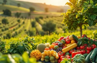 A beautiful natural field showcasing an abundance of organic fruits and vegetables.