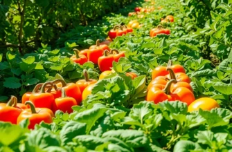 A photorealistic landscape showcasing an orchard overflowing with fresh vegetables and fruits under soft, warm lighting.